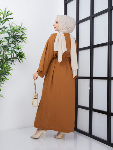 Abaya-Kleid mit Gürtel Camel - Thumbnail