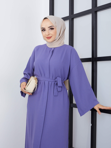 Abaya-Kleid mit Gürtel Lila - Thumbnail