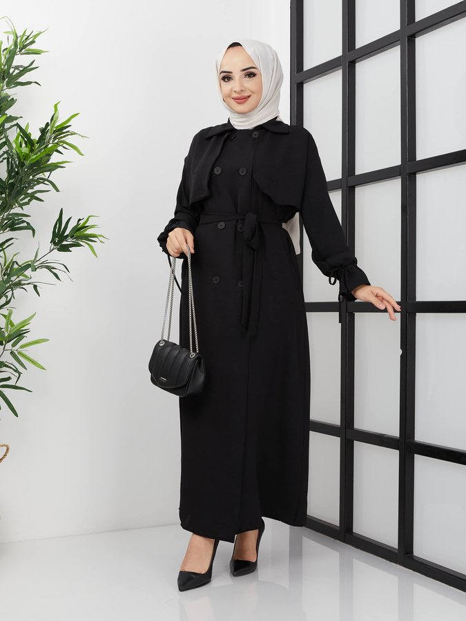  Abaya ceinturée - Noir
