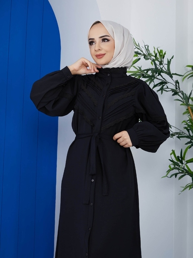 Abaya en dentelle noir - Thumbnail