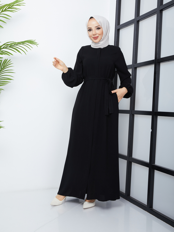 Abaya Hijab avec ceinture - Noir