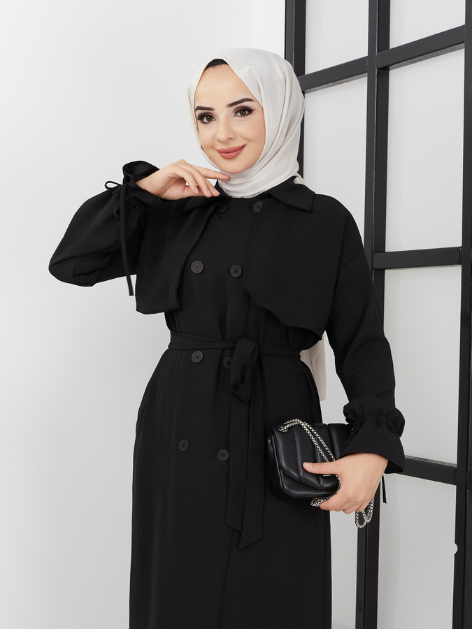 Abaya mit Gürtel - Schwarz