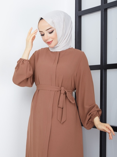 Abaya mit Gürtel - vison - Thumbnail