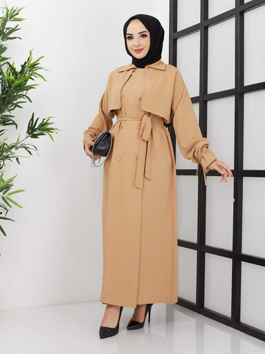 Abaya mit Gürtel Camel - Thumbnail