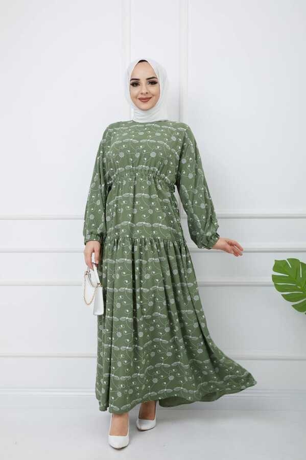 Bedrucktes Hijab-Kleid Grün