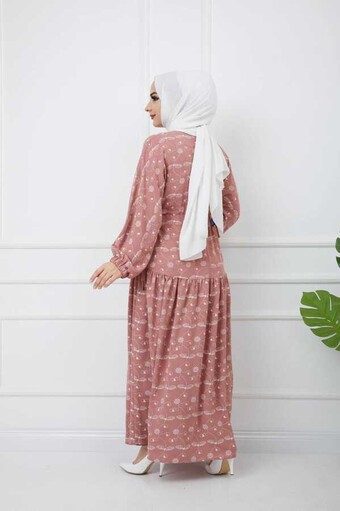 Bedrucktes Hijab-Kleid Pulver - Thumbnail