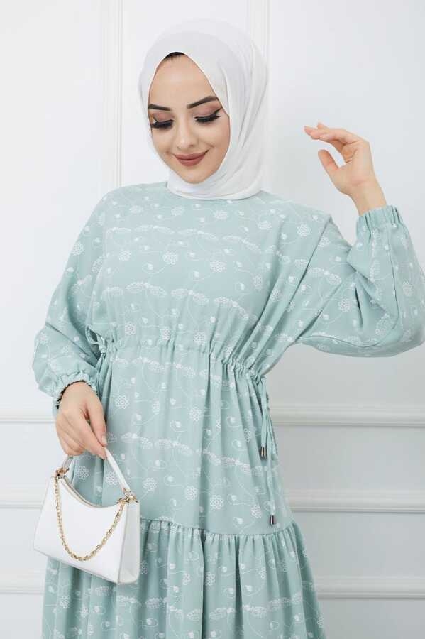Bedrucktes Hijab-Kleid Wasser Grün