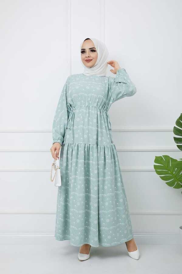 Bedrucktes Hijab-Kleid Wasser Grün