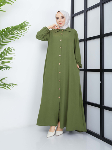 Bouton Devant Abaya - Vert - Thumbnail