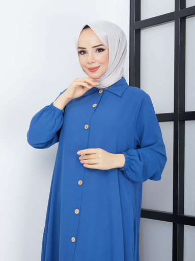 Bouton Devant Abaya Bleu - Thumbnail