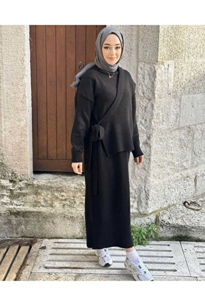 Yelekli triko Elbise siyah