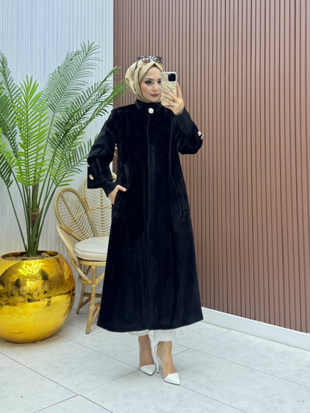 Ribanalı Kaşe Kaban siyah