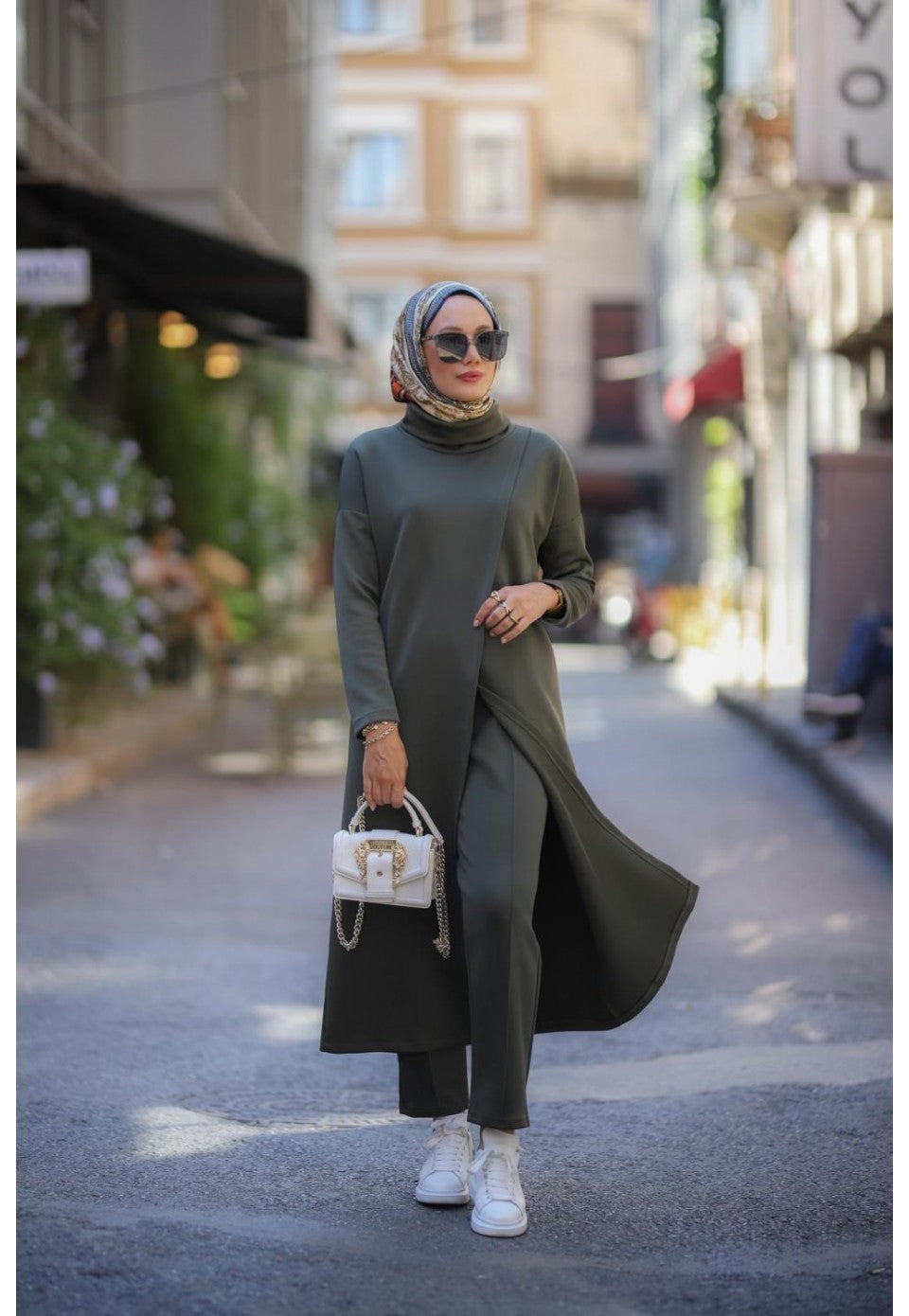 Boğazlı Tunik Pantolon Takım Haki