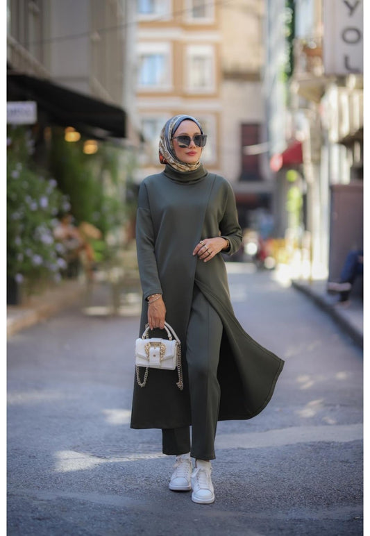 Boğazlı Tunik Pantolon Takım Haki