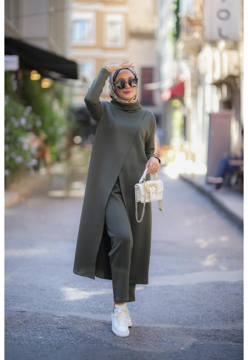 Boğazlı Tunik Pantolon Takım Haki