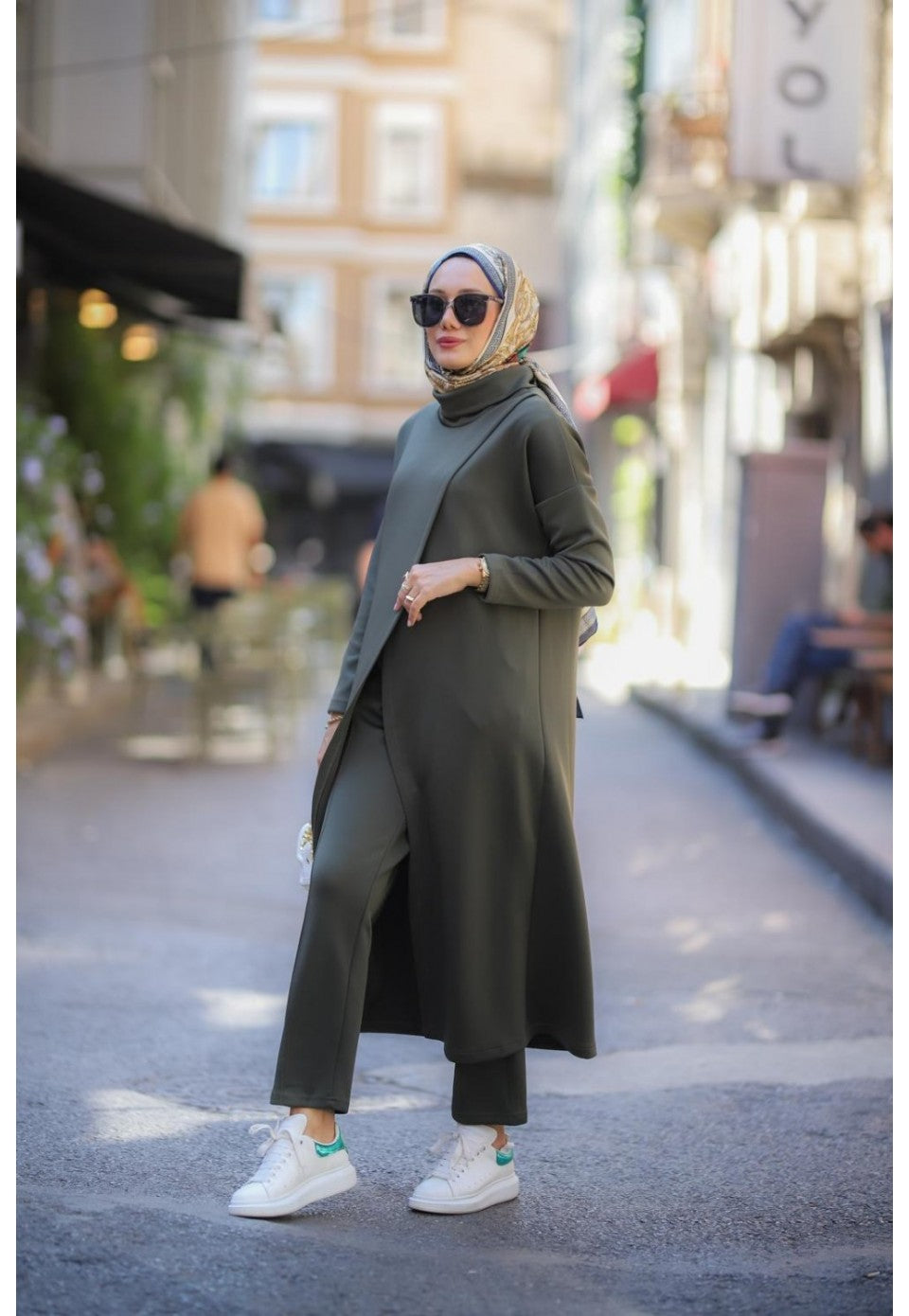 Boğazlı Tunik Pantolon Takım Haki