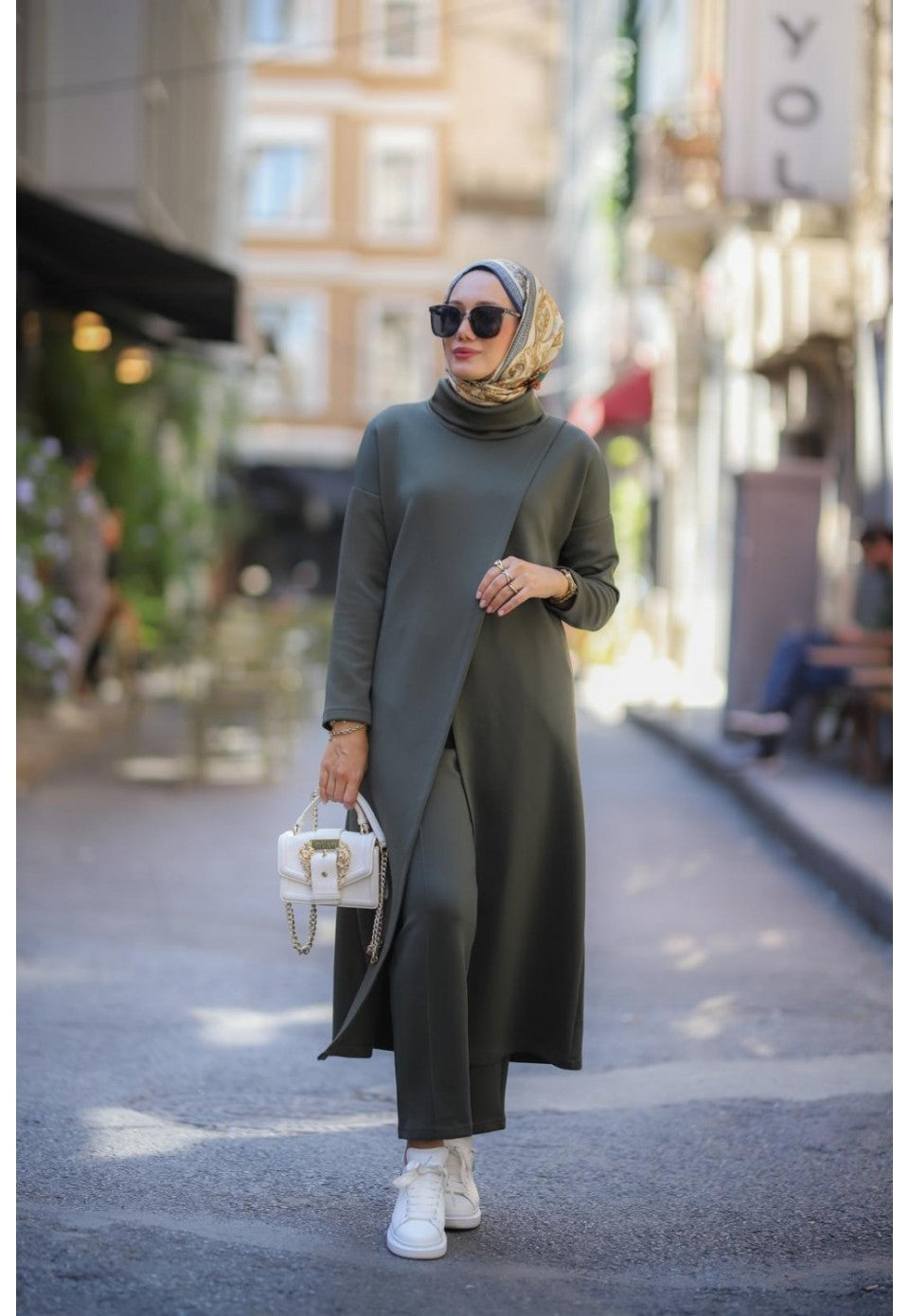 Boğazlı Tunik Pantolon Takım Haki