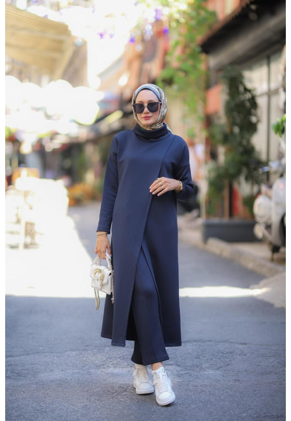 Boğazlı Tunik Pantolon Takım Lacivert