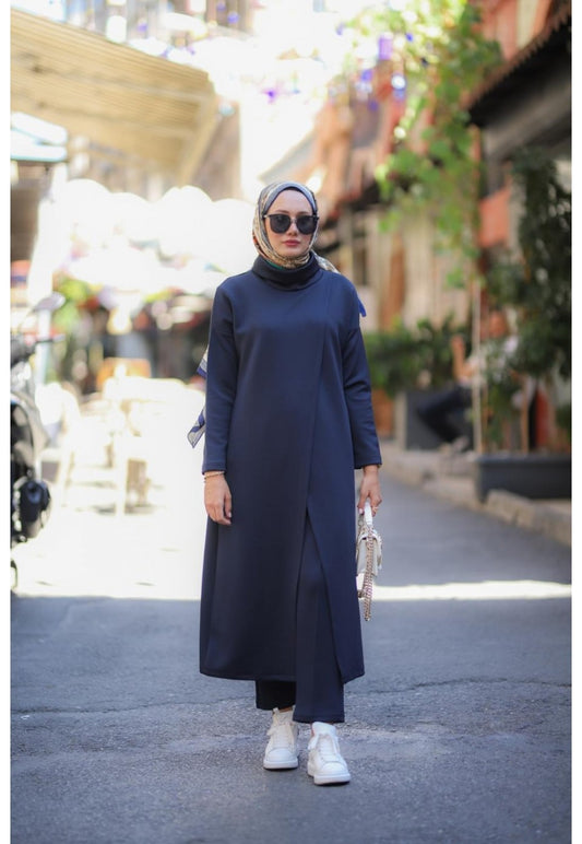 Boğazlı Tunik Pantolon Takım Lacivert