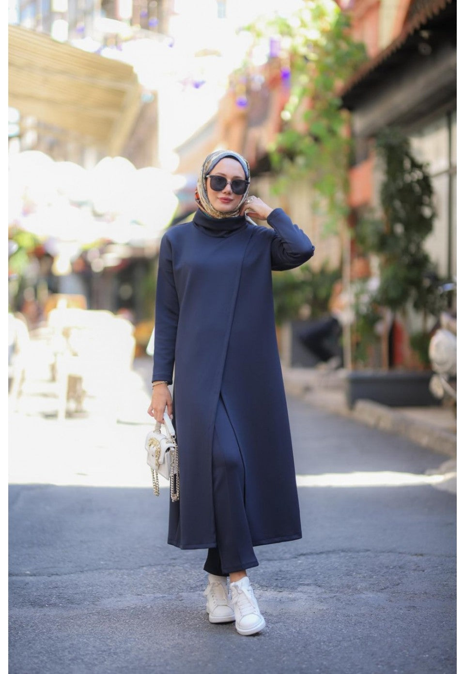 Boğazlı Tunik Pantolon Takım Lacivert