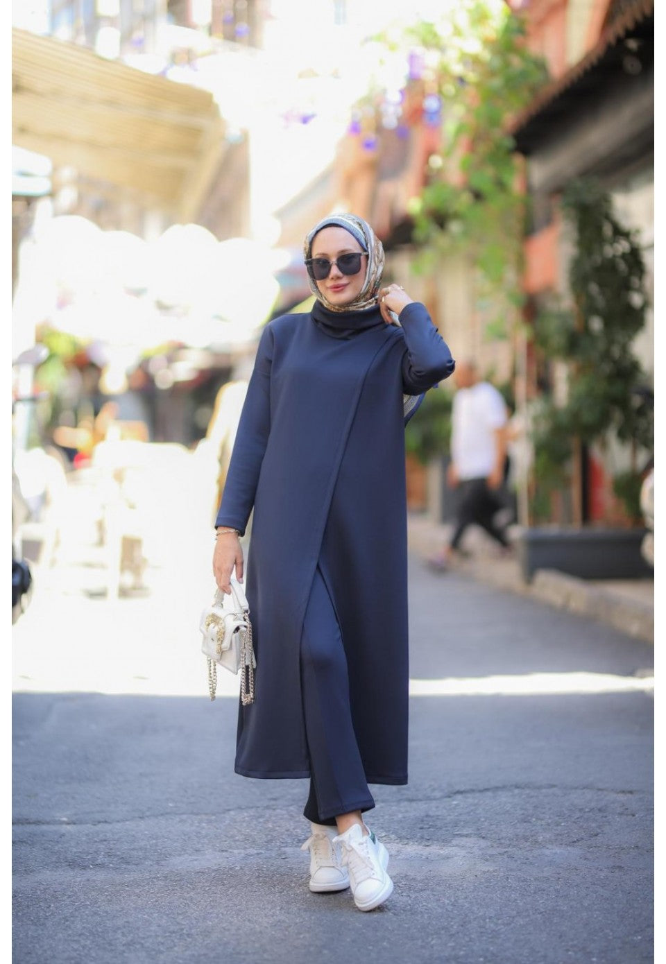Boğazlı Tunik Pantolon Takım Lacivert