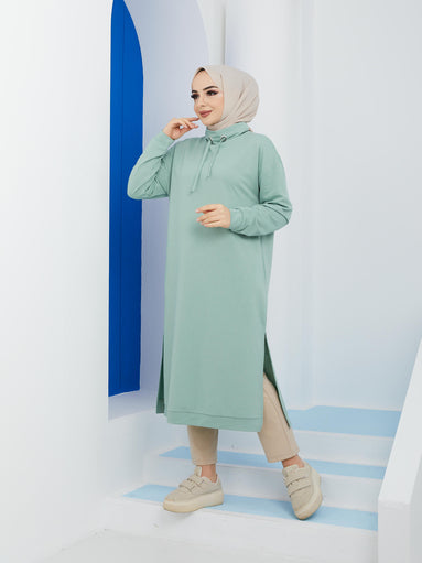Balıkçı Yaka Uzun Sweatshirt - Su Yeşili