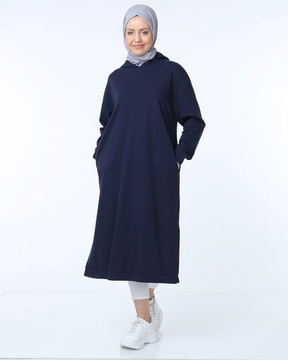 Sweat Long à Capuche - Bleu Marine