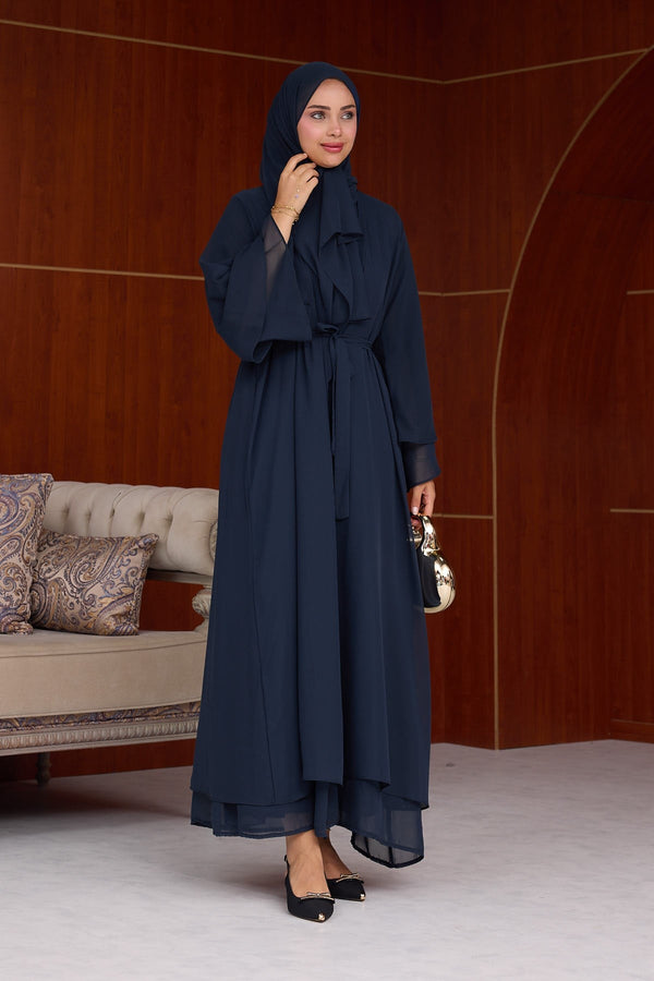 3'lü Eslem Tasarım Abaya Takım ( Abaya-Şal-İçlik ) Lacivert