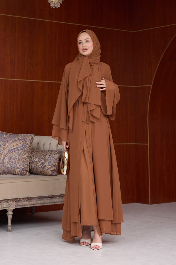 3'lü Eslem Tasarım Abaya Takım ( Abaya-Şal-İçlik ) kiremit