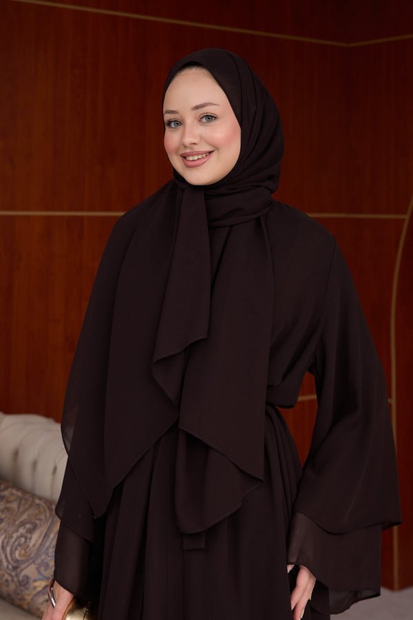3'lü Eslem Tasarım Abaya Takım ( Abaya-Şal-İçlik ) kahverengi