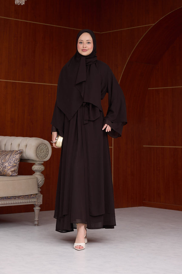 3'lü Eslem Tasarım Abaya Takım ( Abaya-Şal-İçlik ) kahverengi