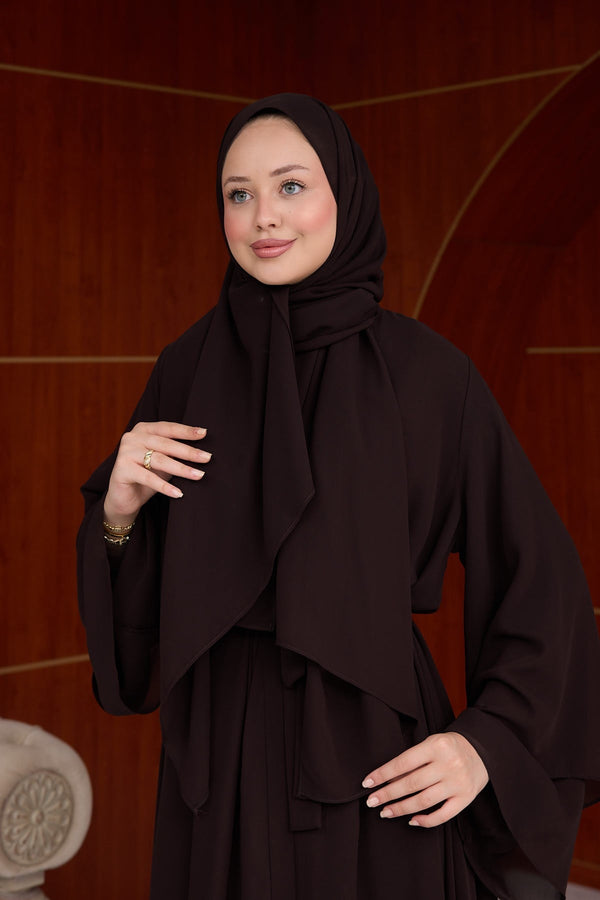 3'lü Eslem Tasarım Abaya Takım ( Abaya-Şal-İçlik ) kahverengi