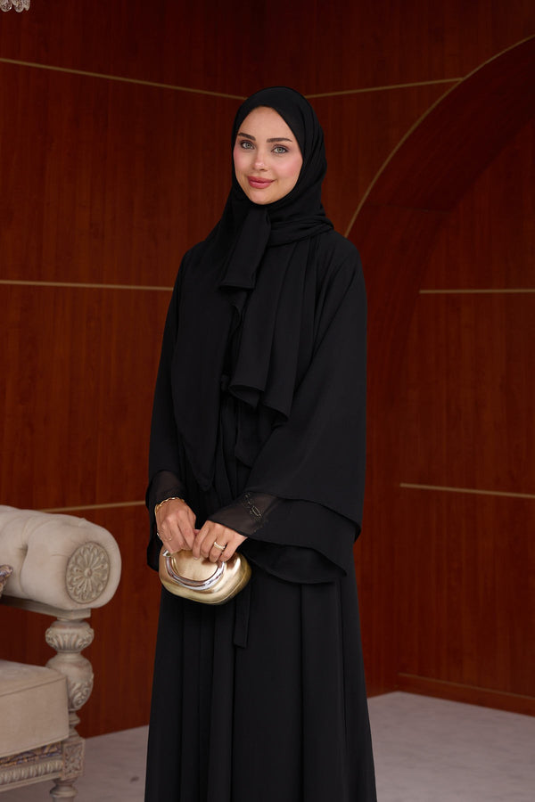 3'lü Eslem Tasarım Abaya Takım ( Abaya-Şal-İçlik ) siyah