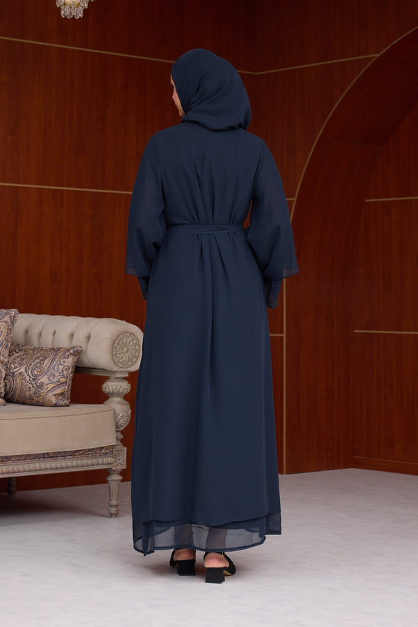 3'lü Eslem Tasarım Abaya Takım ( Abaya-Şal-İçlik ) Lacivert