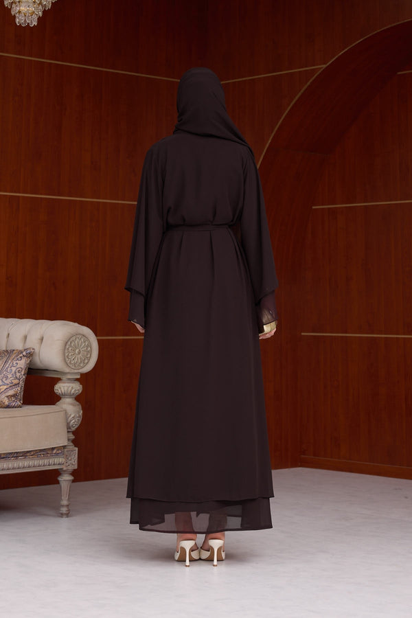 3'lü Eslem Tasarım Abaya Takım ( Abaya-Şal-İçlik ) kahverengi