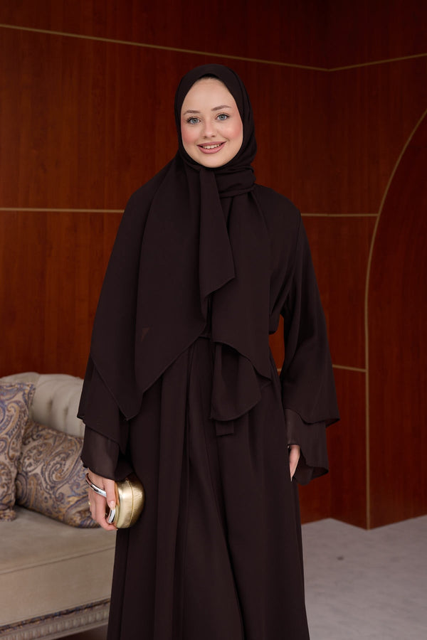 3'lü Eslem Tasarım Abaya Takım ( Abaya-Şal-İçlik ) kahverengi