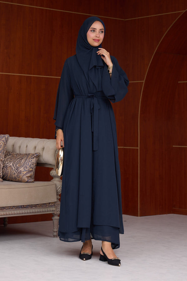 3'lü Eslem Tasarım Abaya Takım ( Abaya-Şal-İçlik ) Lacivert