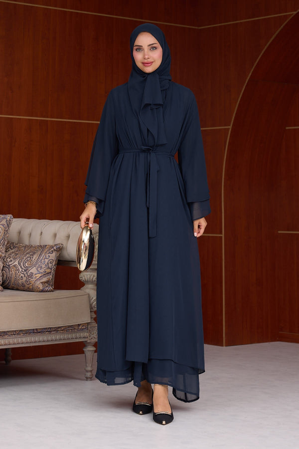 3'lü Eslem Tasarım Abaya Takım ( Abaya-Şal-İçlik ) Lacivert