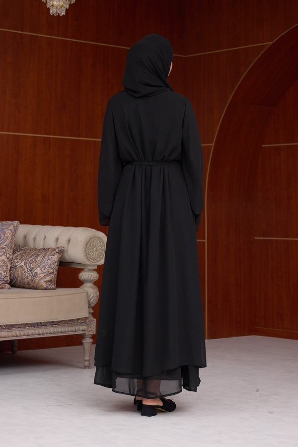 3'lü Eslem Tasarım Abaya Takım ( Abaya-Şal-İçlik ) siyah