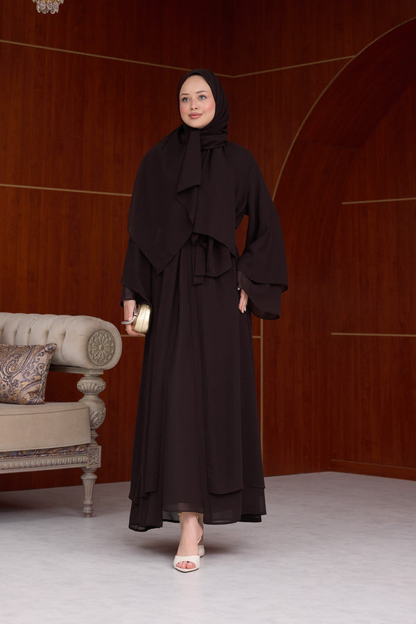 3'lü Eslem Tasarım Abaya Takım ( Abaya-Şal-İçlik ) kahverengi