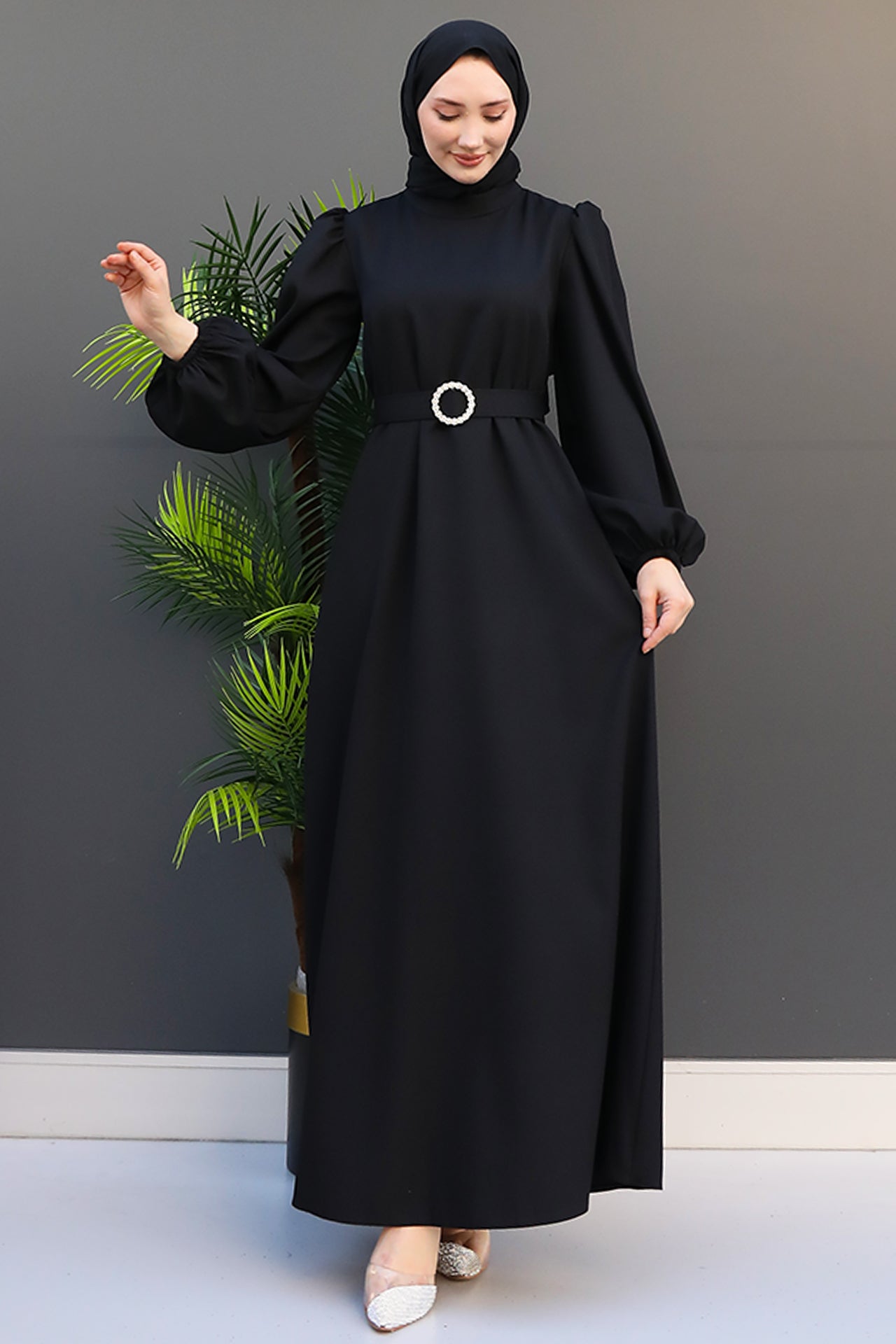 Kemerli Elbise siyah