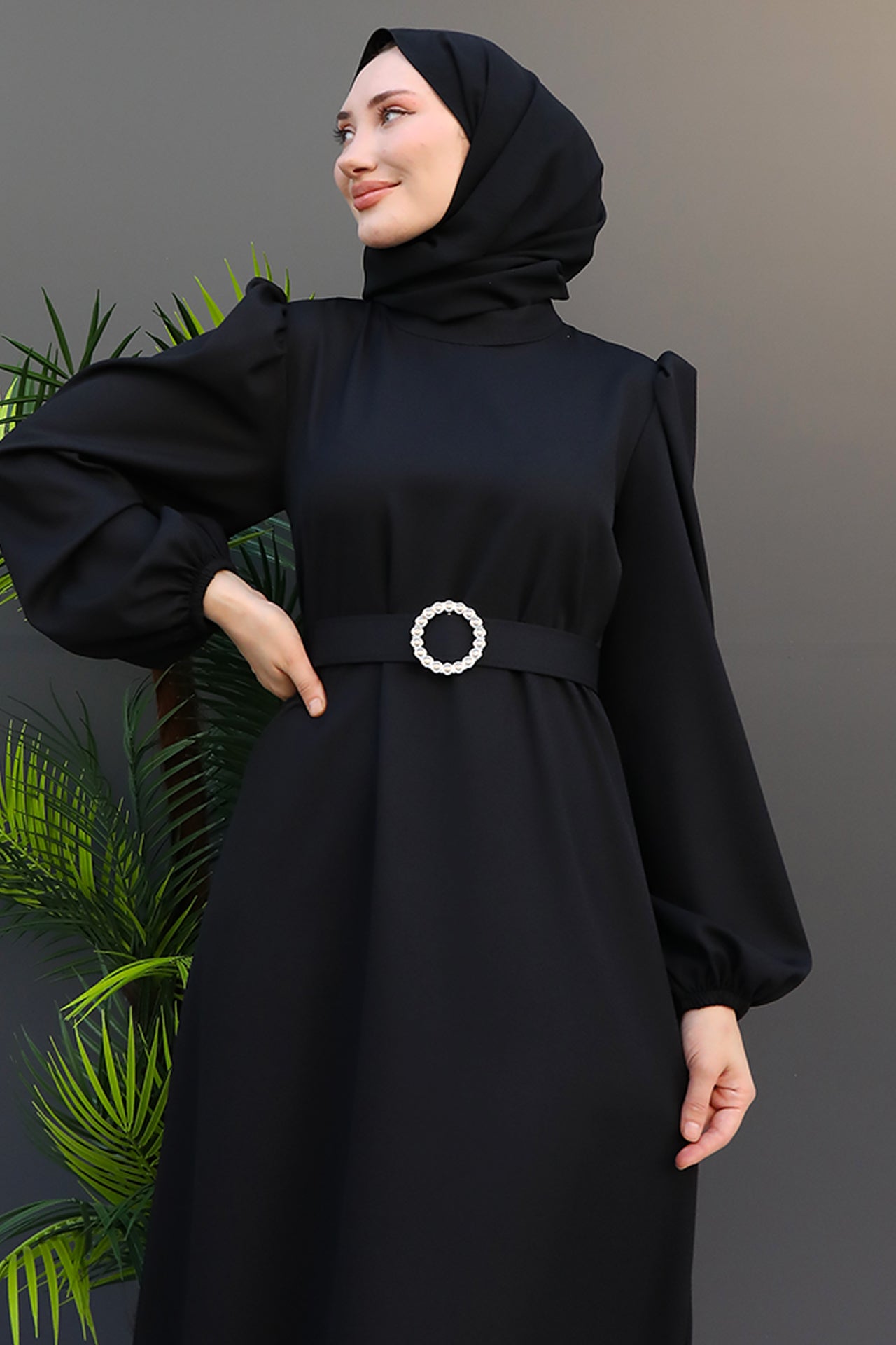 Kemerli Elbise siyah