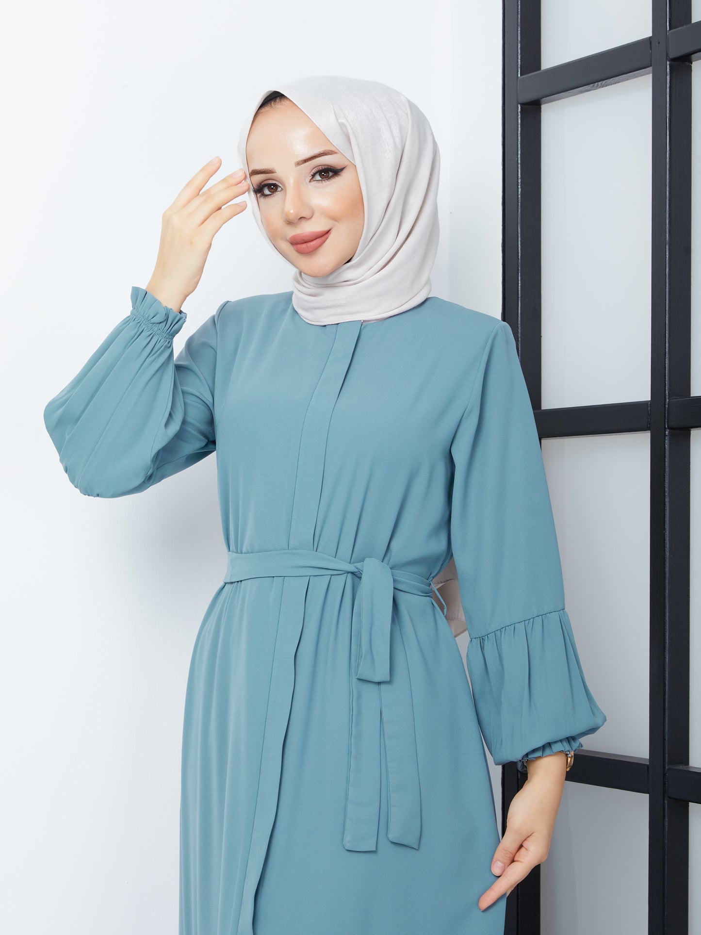 Hijab Abaya with Pleated Skirt - Mint