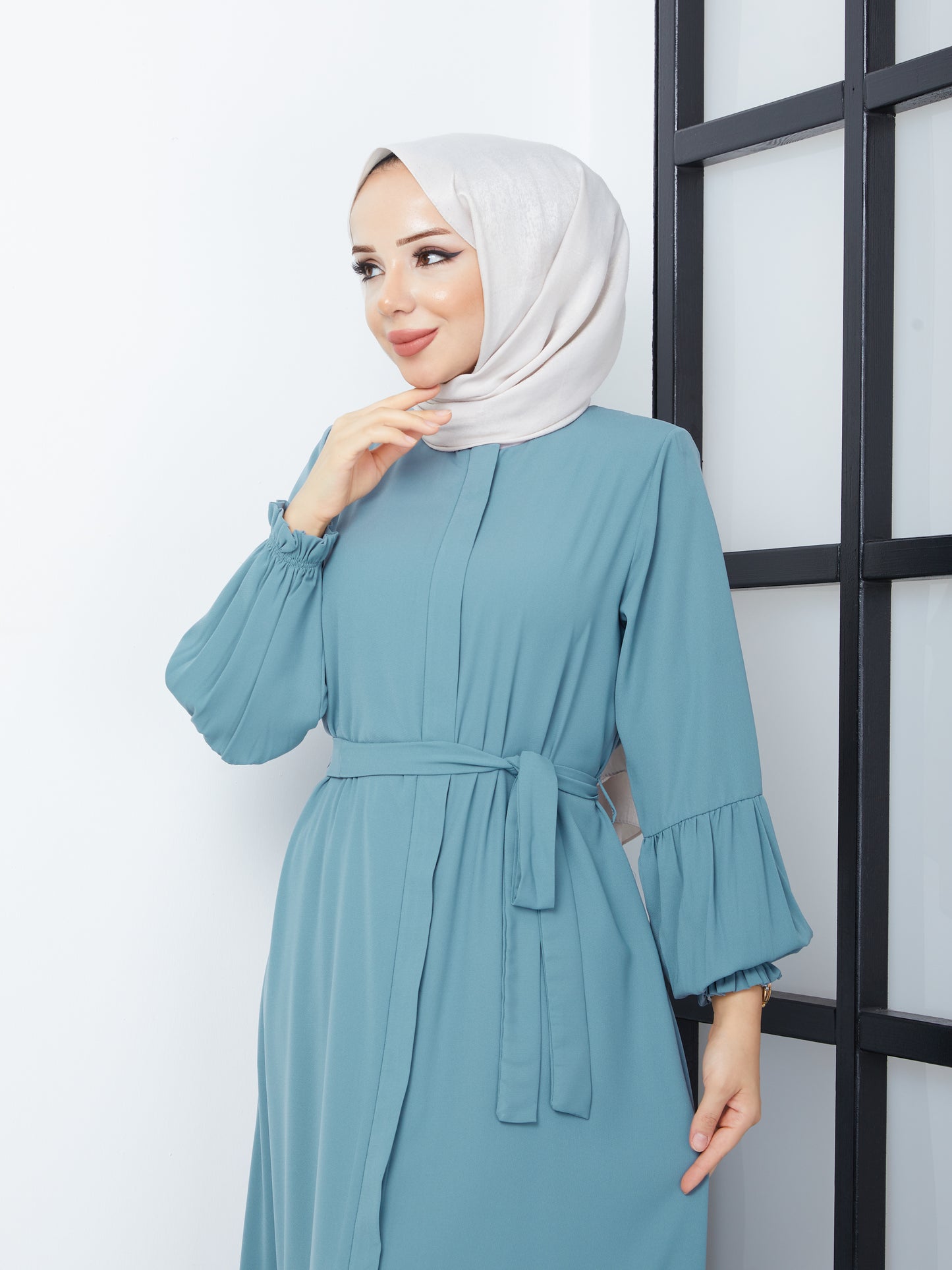 Hijab Abaya with Pleated Skirt - Mint