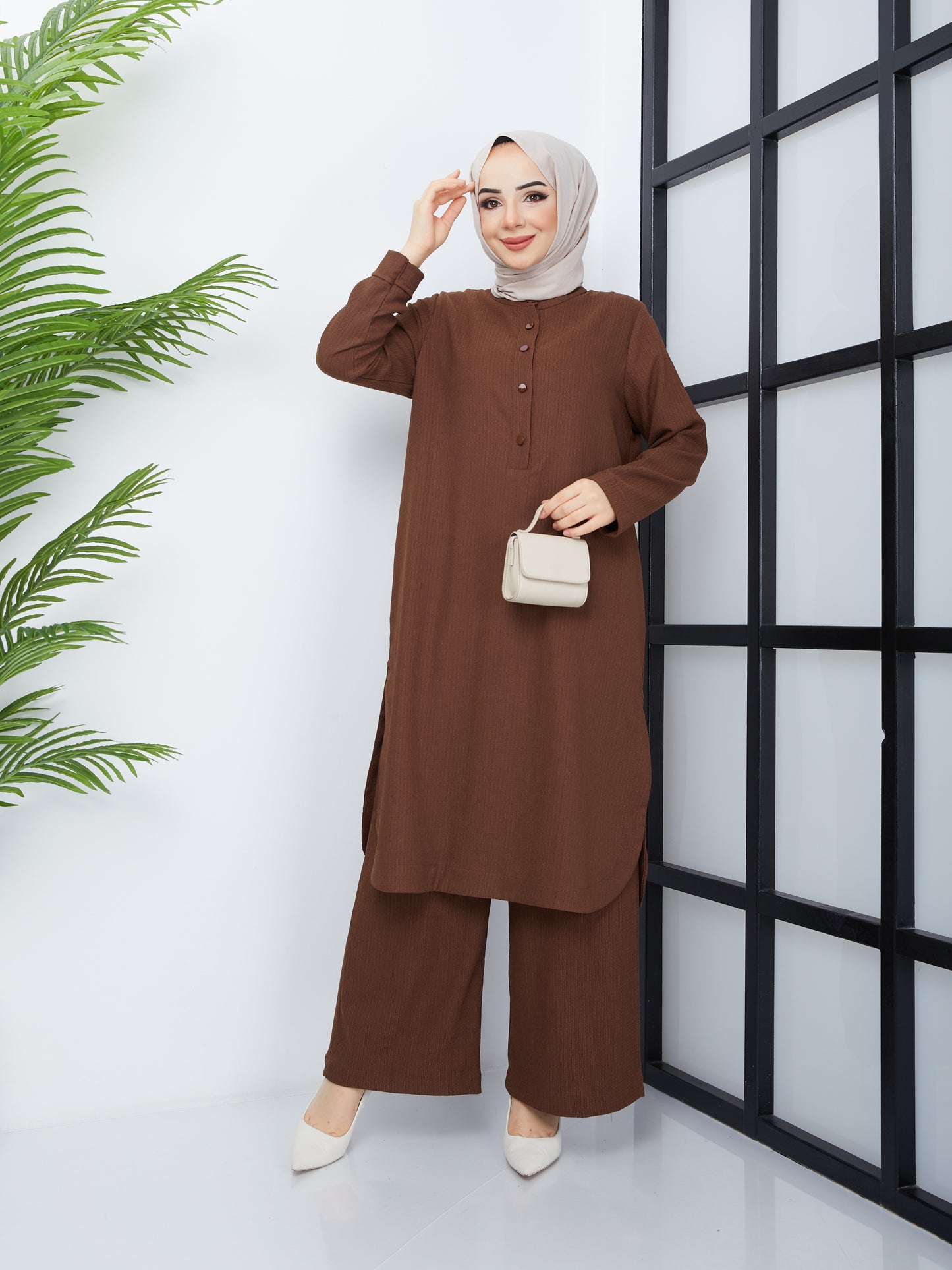 Doppeltes Hijab-Tunika-Set – Braun