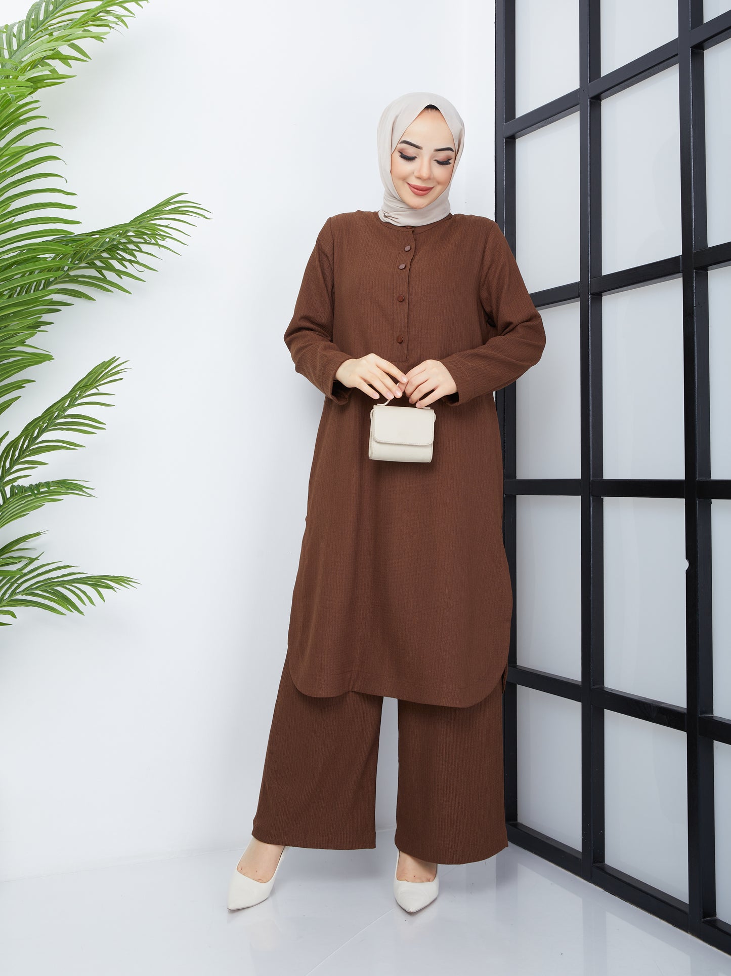 Doppeltes Hijab-Tunika-Set – Braun