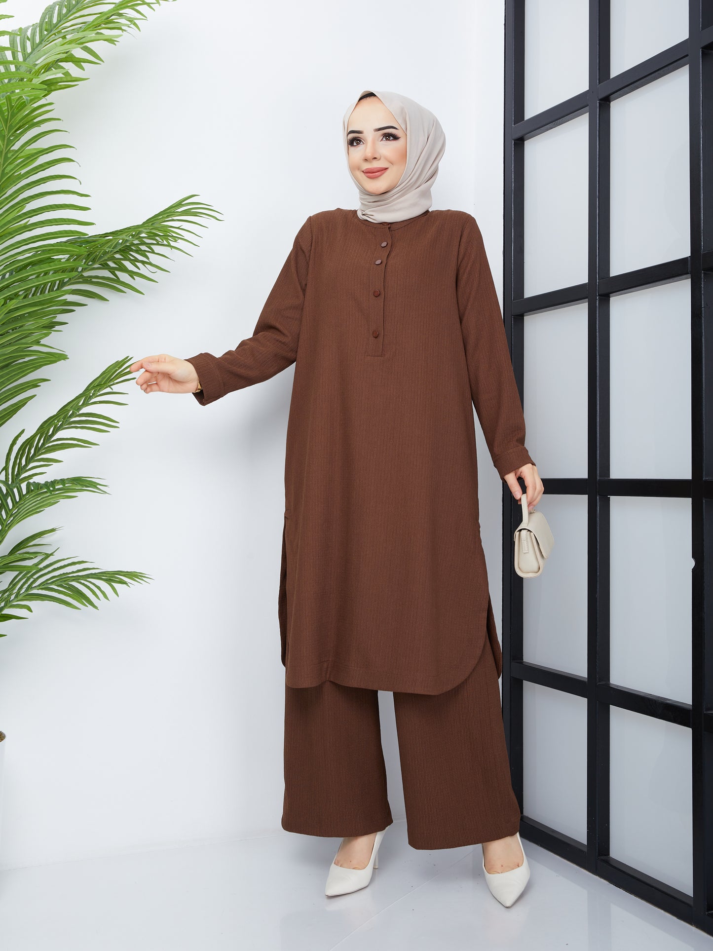Doppeltes Hijab-Tunika-Set – Braun