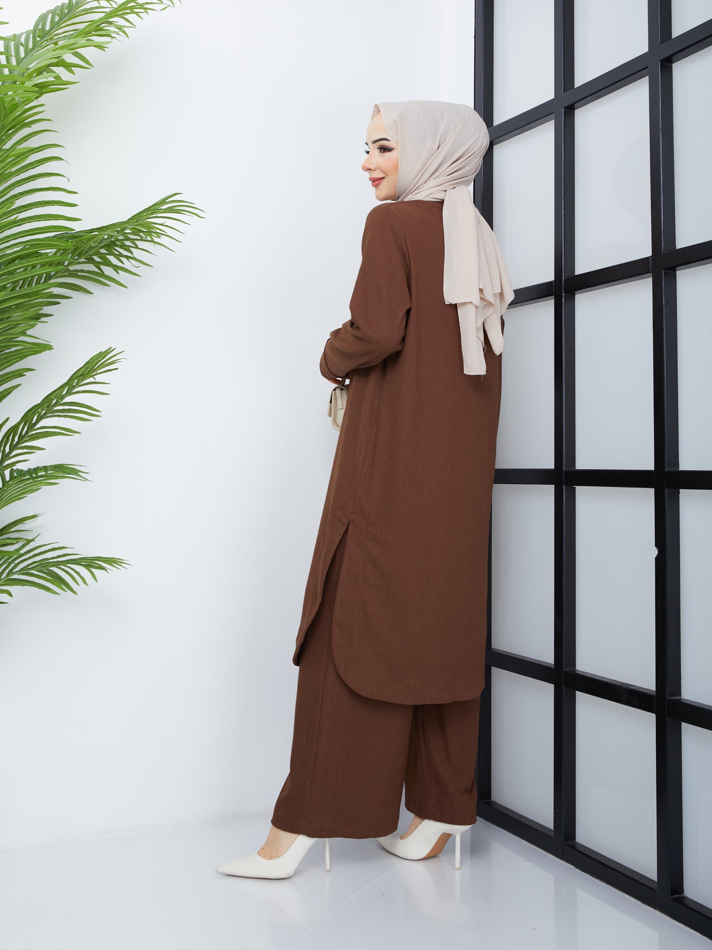 Doppeltes Hijab-Tunika-Set – Braun