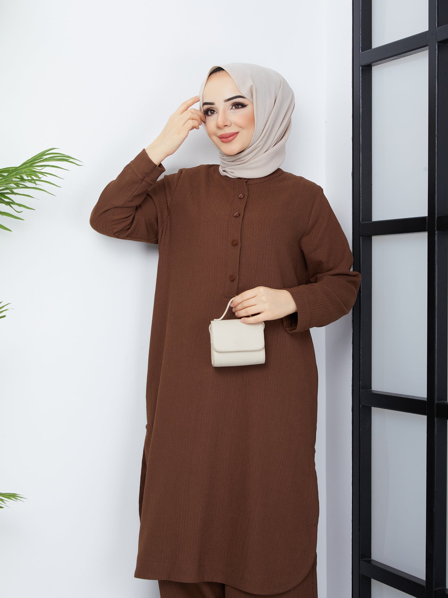 Doppeltes Hijab-Tunika-Set – Braun