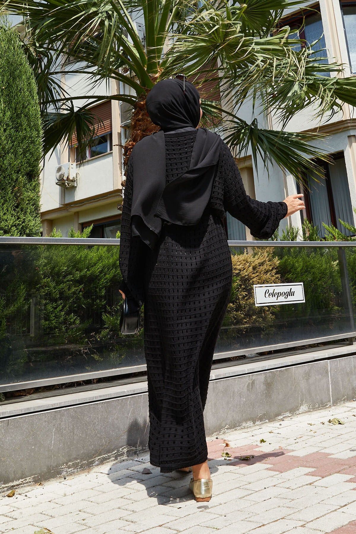 File Detaylı Triko Elbise Siyah